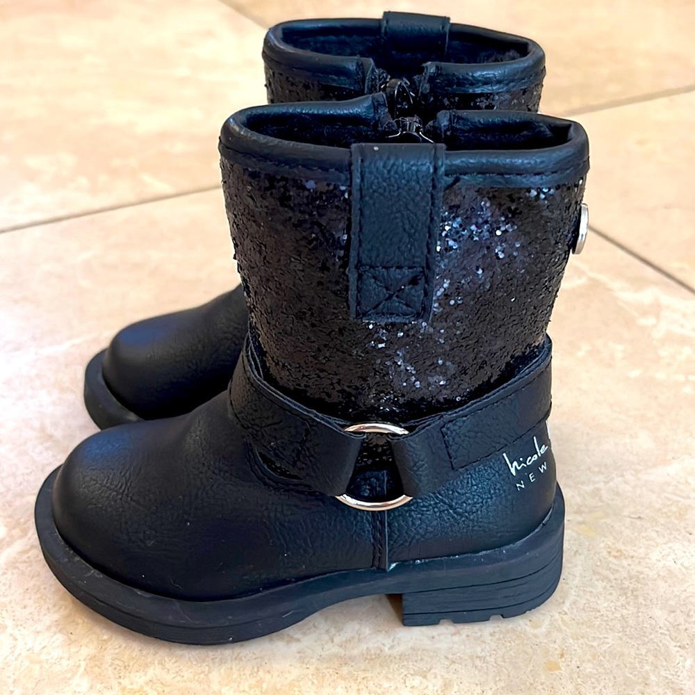 Sequin & leather toddler zip-up boots, brand new